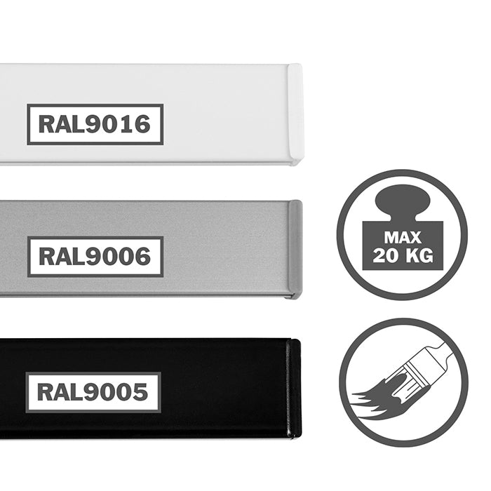 STAS cliprail para colgar cuadros: Compatible con ganchos STAS zipper hasta 20 kg.