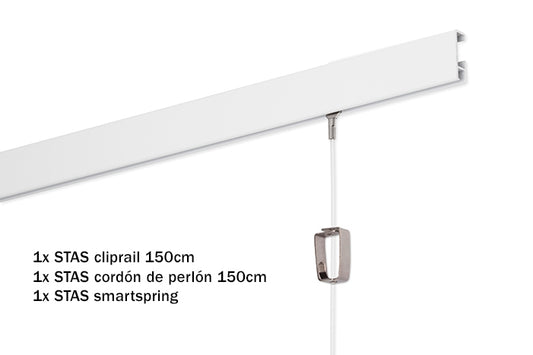 Kit de inicio: STAS cliprail 150 cm blanco + STAS cobra cordón de perlón 150cm + STAS smartspring