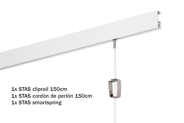 Kit de inicio: STAS cliprail 150 cm blanco + STAS cobra cordón de perlón 150cm + STAS smartspring